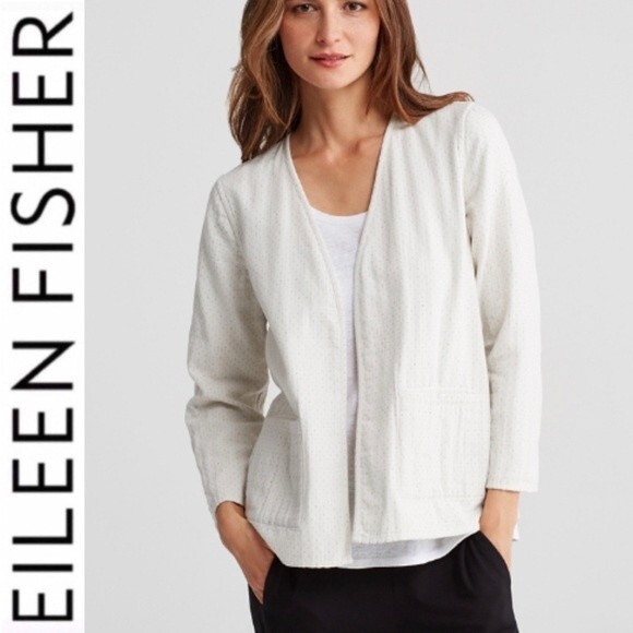 EILEEN FISHER REVERSIBLE COTTON KIMONO JACKET M Open Front Lagenlook Blazer - Picture 2 of 13